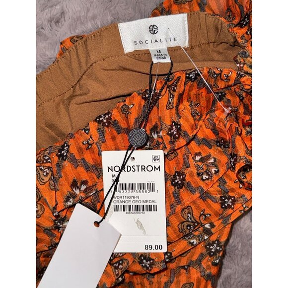 Orange Geo Medallion Print Dress With Ruffle Details By Socialite - Picture 4 of 8